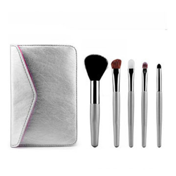5PCS Portable Makeup Brush Set with Silver Envelope Package